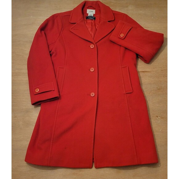 L.L. Bean Red Peacoat Women's 14 Lambswool Thinsulate Double Breasted Pockets - Picture 4 of 16